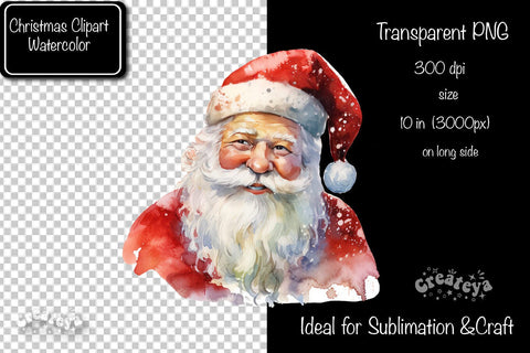 Santa Clipart Christmas Clipart Illustration Watercolor Christmas clipart PNG Sublimation Createya Design 