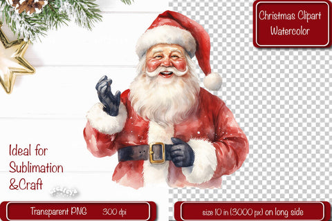 Santa Clipart Christmas Clipart Illustration Watercolor Christmas clipart PNG Sublimation Createya Design 