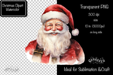 Santa Clipart Christmas Clipart Illustration Watercolor Christmas clipart PNG Sublimation Createya Design 