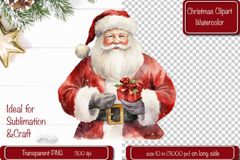 Santa Clipart Christmas Clipart Illustration Watercolor Christmas clipart PNG Sublimation Createya Design 