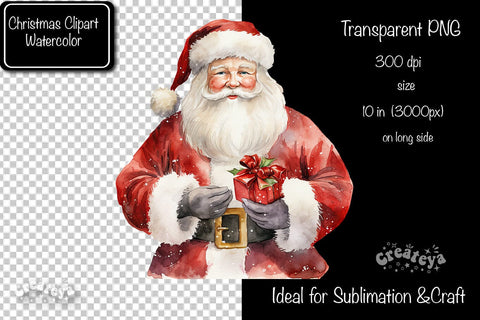Santa Clipart Christmas Clipart Illustration Watercolor Christmas clipart PNG Sublimation Createya Design 