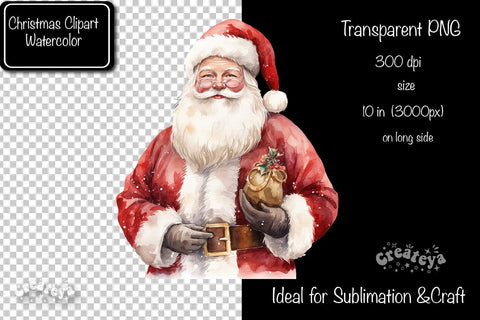 Santa Clipart Christmas Clipart Illustration Watercolor Christmas clipart PNG Sublimation Createya Design 