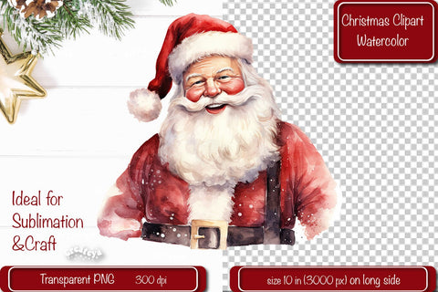 Santa Clipart Christmas Clipart Illustration Watercolor Christmas clipart PNG Sublimation Createya Design 
