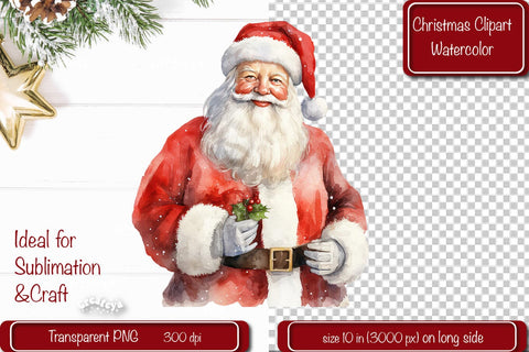 Santa Clipart Christmas Clipart Illustration Watercolor Christmas clipart PNG Sublimation Createya Design 