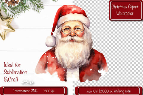 Santa Clipart Christmas Clipart Illustration Watercolor Christmas clipart PNG Sublimation Createya Design 