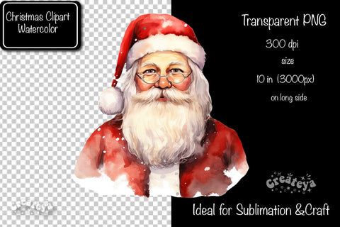 Santa Clipart Christmas Clipart Illustration Watercolor Christmas clipart PNG Sublimation Createya Design 