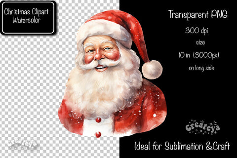 Santa Clipart Christmas Clipart Illustration Watercolor Christmas clipart PNG Sublimation Createya Design 
