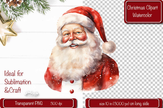 Santa Clipart Christmas Clipart Illustration Watercolor Christmas clipart PNG Sublimation Createya Design 