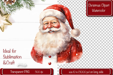 Santa Clipart Christmas Clipart Illustration Watercolor Christmas clipart PNG Sublimation Createya Design 