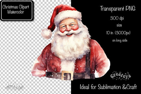 Santa Clipart Christmas Clipart Illustration Watercolor Christmas clipart PNG Sublimation Createya Design 