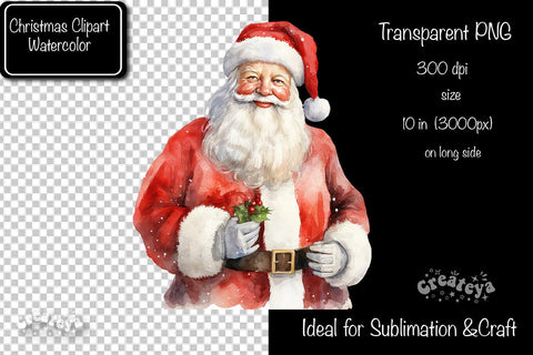 Santa Clipart Christmas Clipart Illustration Watercolor Christmas clipart PNG Sublimation Createya Design 