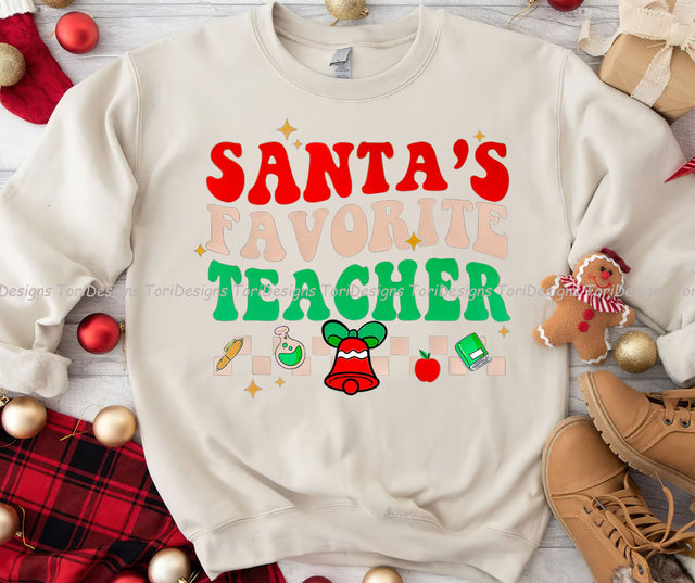 Santa Favorite Teacher Funny Christmas Groovy Santa Holiday Sublimation Design Download Sublimation ToriDesigns 