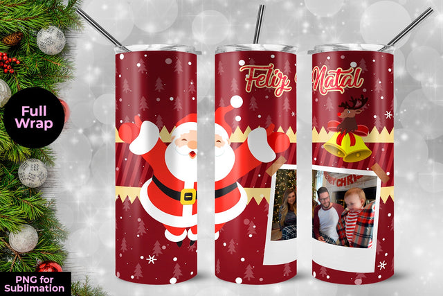Santa Feliz Natal Frame Skinny Tumbler Wrap Template 20 oz Sublimation Sublimatiz Designs 