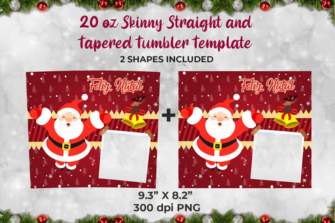 Santa Feliz Natal Frame Skinny Tumbler Wrap Template 20 oz Sublimation Sublimatiz Designs 