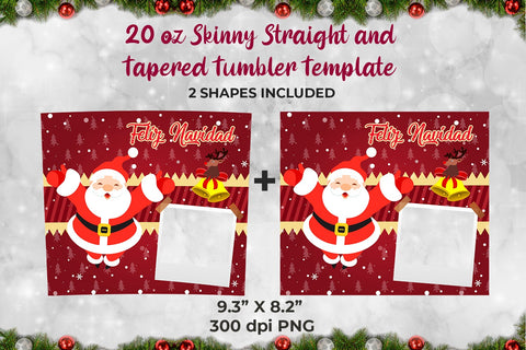 Santa Feliz Navidad Frame Skinny Tumbler Wrap Template 20 oz Sublimation Sublimatiz Designs 