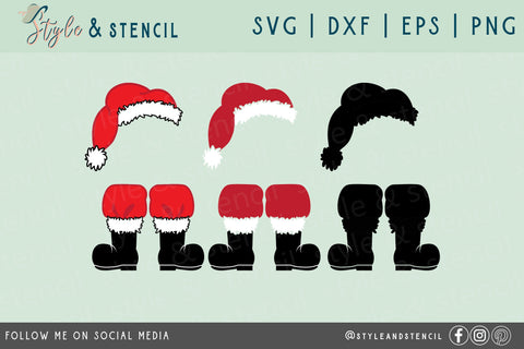 Santa Hat Boots Christmas SVG SVG Style and Stencil 