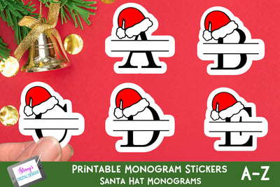 Santa Hat Monogram Stickers - Christmas Stickers - Gift Tags SVG Stacy's Digital Designs 