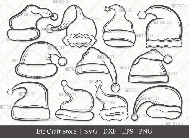 Santa Hat Outline SVG Cut File | Christmas Svg | Christmas Santa Hat Svg | Christmas Santa Cap Svg | Bundle SVG ETC Craft 