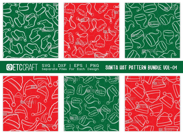 Santa Hat Pattern Bundle Vol-01 SVG Cut File | Xmas Hat Pattern | Holiday Svg | Santa Hat Svg | Pattern Background Svg | Christmas Pattern Svg | Pattern Design SVG ETC Craft 