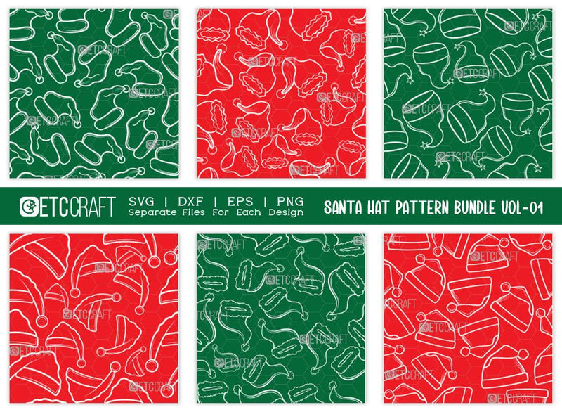Santa Hat Pattern Bundle Vol-01 SVG Cut File | Xmas Hat Pattern | Holiday Svg | Santa Hat Svg | Pattern Background Svg | Christmas Pattern Svg | Pattern Design SVG ETC Craft 