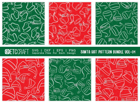 Santa Hat Pattern Bundle Vol-01 SVG Cut File | Xmas Hat Pattern | Holiday Svg | Santa Hat Svg | Pattern Background Svg | Christmas Pattern Svg | Pattern Design SVG ETC Craft 