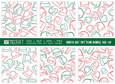 Santa Hat Pattern Bundle Vol-02 SVG Cut File | Xmas Hat Pattern | Holiday Svg | Santa Hat Svg | Pattern Background Svg | Christmas Pattern Svg | Pattern Design SVG ETC Craft 
