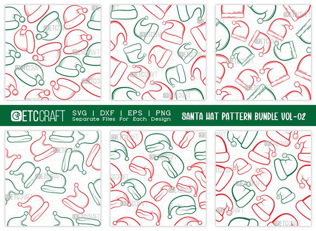 Santa Hat Pattern Bundle Vol-02 SVG Cut File | Xmas Hat Pattern | Holiday Svg | Santa Hat Svg | Pattern Background Svg | Christmas Pattern Svg | Pattern Design SVG ETC Craft 