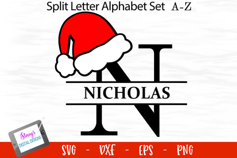 Santa Hat Split Letters A-Z - 26 Christmas Split Monograms SVG Stacy's Digital Designs 