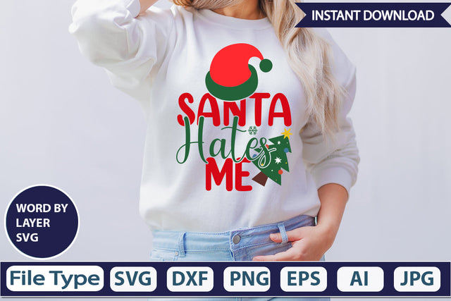 Santa Hates Me SVG Cut File SVGs,Quotes and Sayings,Food & Drink,On Sale, Print & Cut SVG DesignPlante 503 