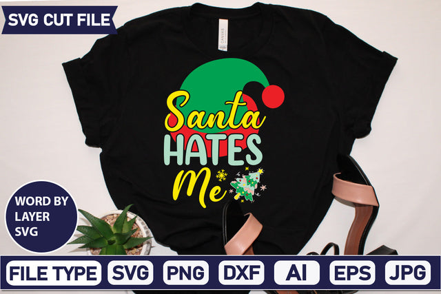 Santa Hates Me Svg Cut File,SVGs,quotes-and-sayings,food-drink,mini-bundles,print-cut,on-sale, SVG DesignPlante 503 
