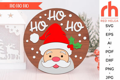 Santa Ho Ho Ho SVG, Layered Door Hanger Cut File, Christmas Hanging Sign DXF, Winter Decor, Peeking Santa Silhouette SVG RedHelgaArt 