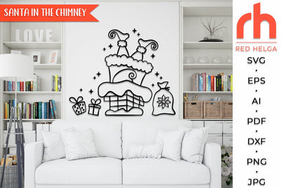 Santa in the Chimney SVG, Christmas Scene Cut File, Xmas Window Decor, Holiday Design Vector, Winter Theme, Santa Claus Outline SVG RedHelgaArt 