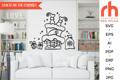 Santa in the Chimney SVG, Christmas Scene Cut File, Xmas Window Decor, Holiday Design Vector, Winter Theme, Santa Claus Outline SVG RedHelgaArt 