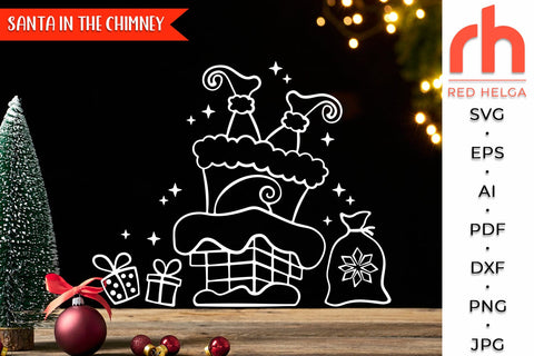 Santa in the Chimney SVG, Christmas Scene Cut File, Xmas Window Decor, Holiday Design Vector, Winter Theme, Santa Claus Outline SVG RedHelgaArt 