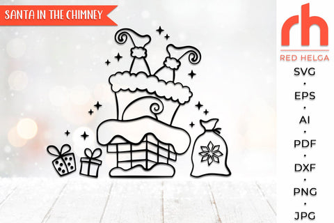 Santa in the Chimney SVG, Christmas Scene Cut File, Xmas Window Decor, Holiday Design Vector, Winter Theme, Santa Claus Outline SVG RedHelgaArt 