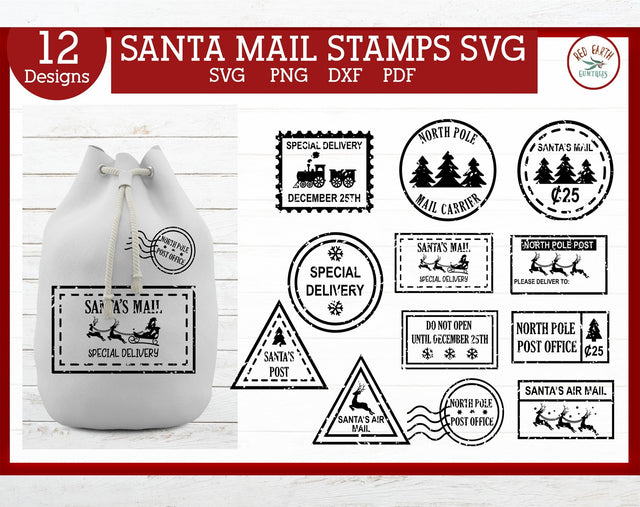 Santa mail stamps bundle SVG,santa sack north pole stamp svg SVG Redearth and gumtrees 