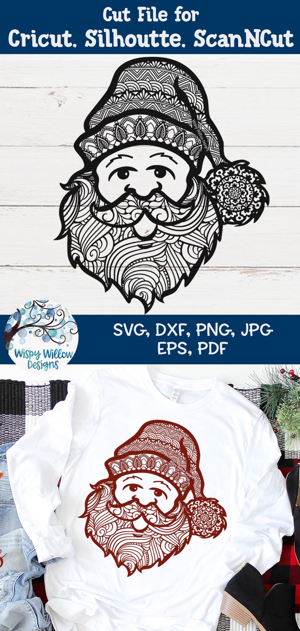Santa Mandala SVG | Christmas Santa Zentangle SVG - So Fontsy