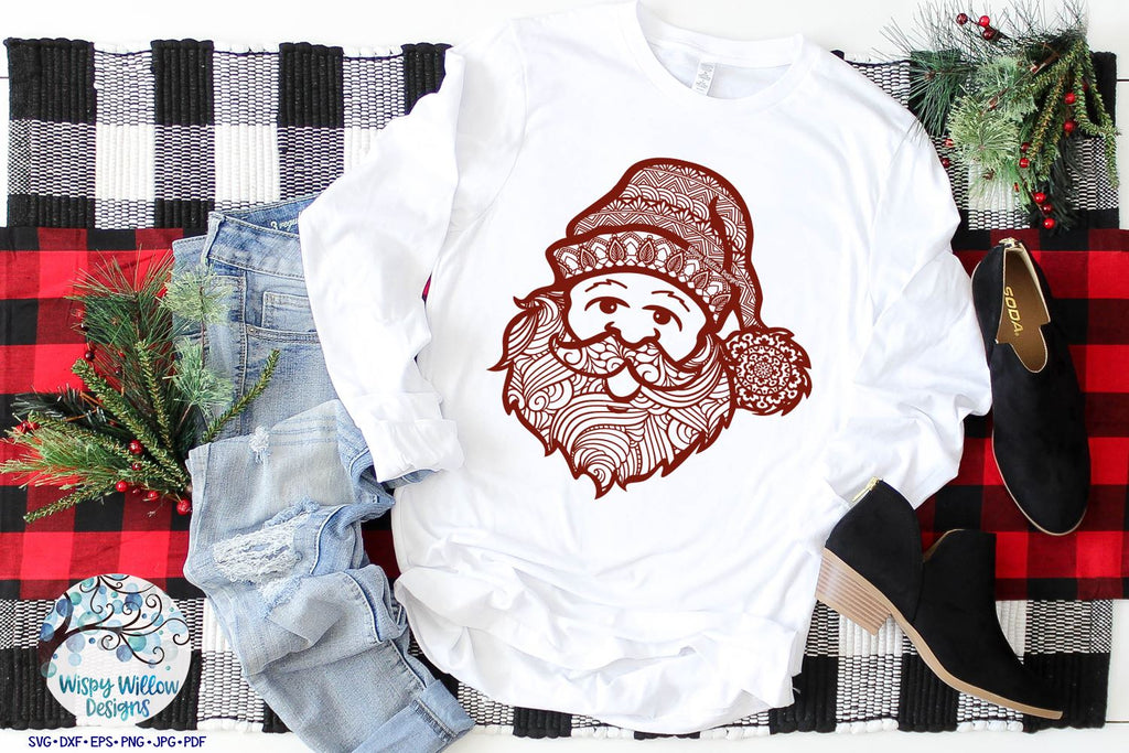 Santa Mandala SVG | Christmas Santa Zentangle SVG - So Fontsy