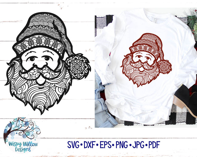 Santa Mandala SVG | Christmas Santa Zentangle SVG SVG Wispy Willow Designs 