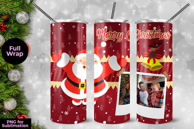 Santa Merry Christmas Frame Skinny Tumbler Wrap Template 20 oz Sublimation Sublimatiz Designs 