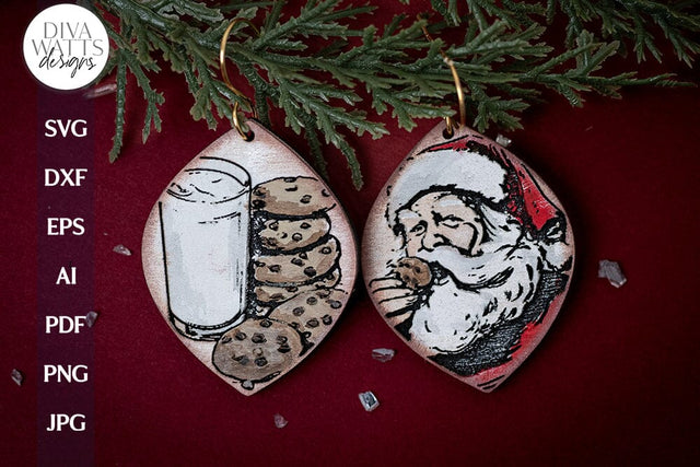 Santa Milk And Cookies Earrings SVG For Laser Earrings With Santa Glowforge Earrings Christmas SVG Milk and Cookie Earrings Glowforge SVG SVG Diva Watts Designs 