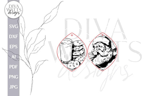 Santa Milk And Cookies Earrings SVG For Laser Earrings With Santa Glowforge Earrings Christmas SVG Milk and Cookie Earrings Glowforge SVG SVG Diva Watts Designs 