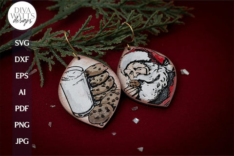 Santa Milk And Cookies Earrings SVG For Laser Earrings With Santa Glowforge Earrings Christmas SVG Milk and Cookie Earrings Glowforge SVG SVG Diva Watts Designs 