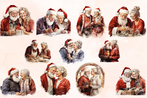 Santa & Mrs Claus Christmas Clipart Bundle Sublimation BijouBay 