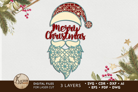 SANTA Multilayer Laser Cut Files for Christmas, Mandala, 3D Designs SVG LaserCutano 