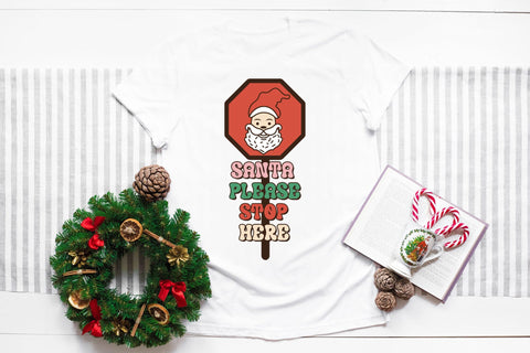 Santa Please Stop Here - Retro Christmas PNG Sublimation CraftLabSVG 