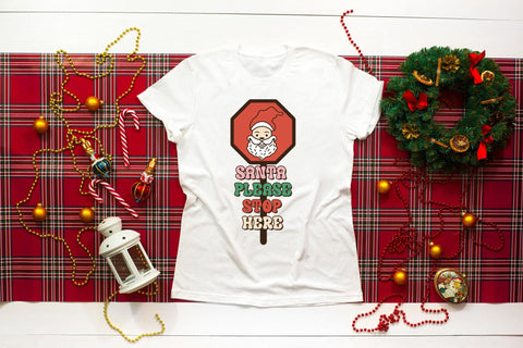 Santa Please Stop Here - Retro Christmas PNG Sublimation CraftLabSVG 