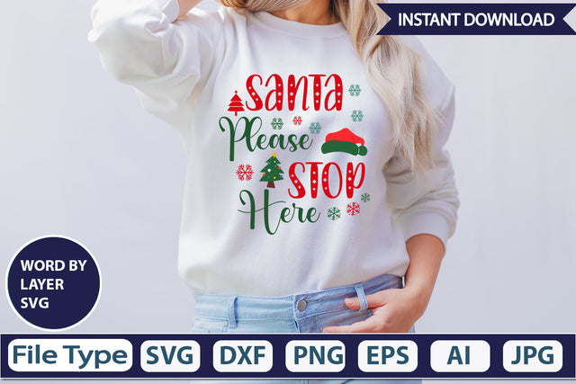 SANTA PLEASE STOP HERE SVG Cut File SVG DesignPlante 503 
