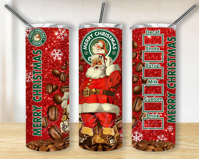 Santa Red Glitter Merry Christmas 20oz Skinny Tumbler Sublimation Designs for Straight, Christmas Tumbler Sublimation Sublimation BouDesign 