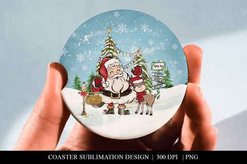 Santa & Reindeer Christmas Car Coaster Sublimation PNG Sublimation BijouBay 